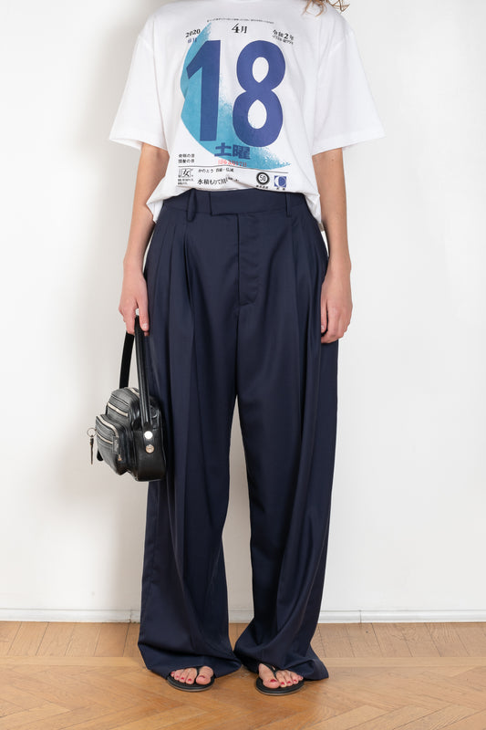 The 3-Pleat Trouser by 6397 is made of a superfine lightweight wool and has 3-pleats and a full, wide leg