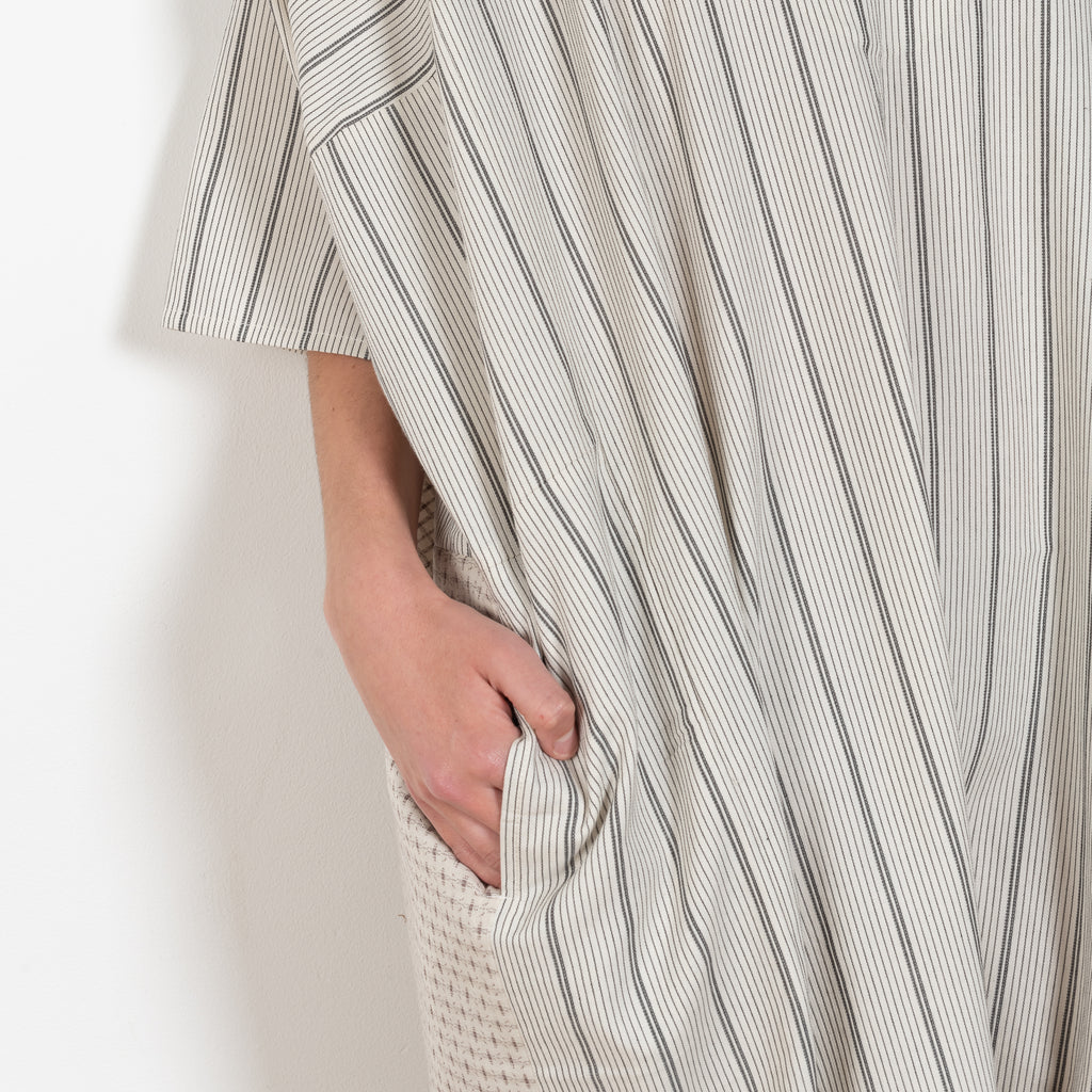 The Kaftan Dress by 6397 has an oversized silhouette and a short, wide sleeve, made from a Japanese patchwork cotton