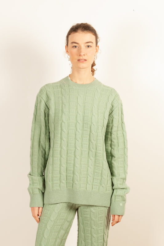 acne knit092 cable knit sage green