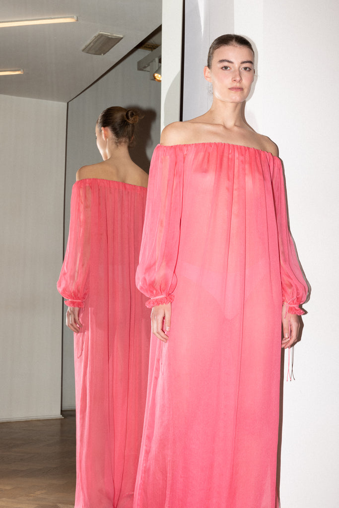 The Milani Dress by Anna October is an effortless lightweight summer dress in a bright pink silk chiffon