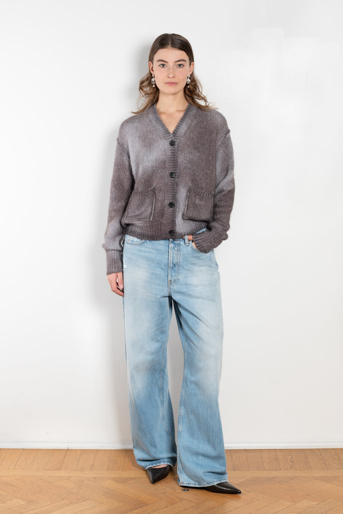 The Spray Finished Cardigan by Acne Studios is crafted from a wool mohair blend with a distinct sprayed finish