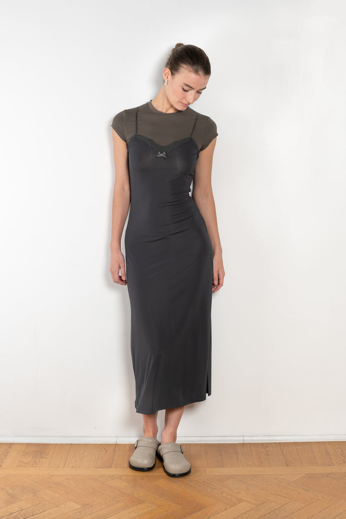 The Layered Slip Dress by Acne studios is a layered slipdress with a built-in tshirt