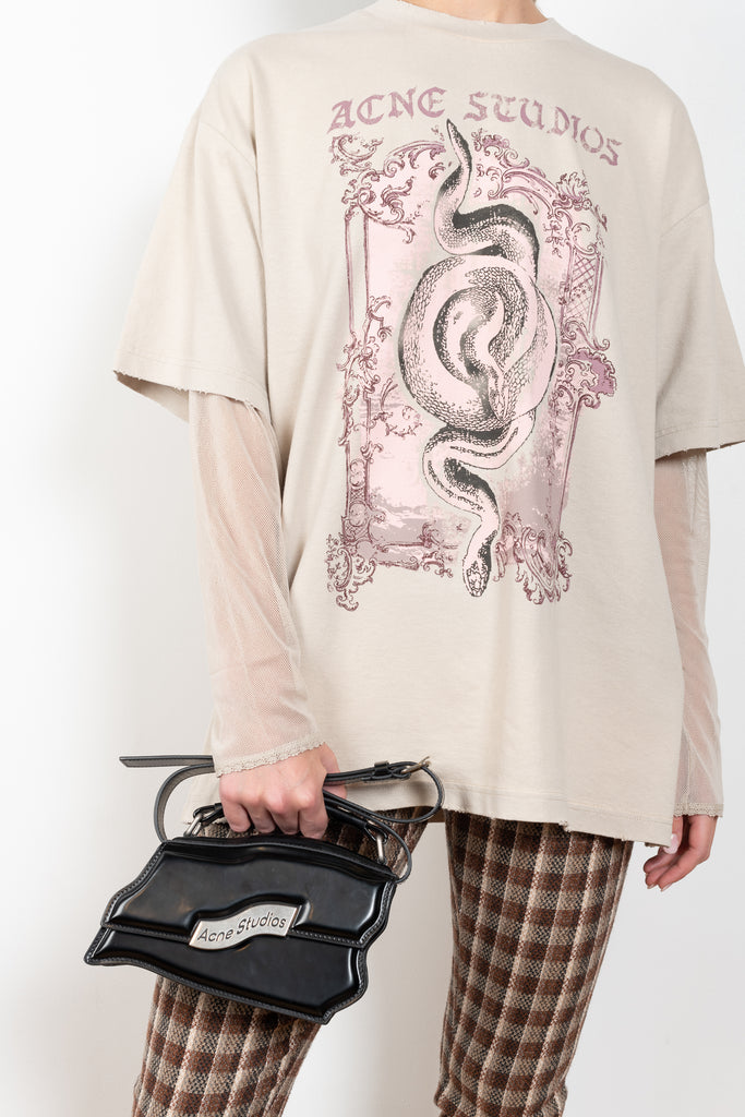 The Layered Tshirt by Acne Studios is a oversized Tee with a seasonal print and layered long sleeves in mesh