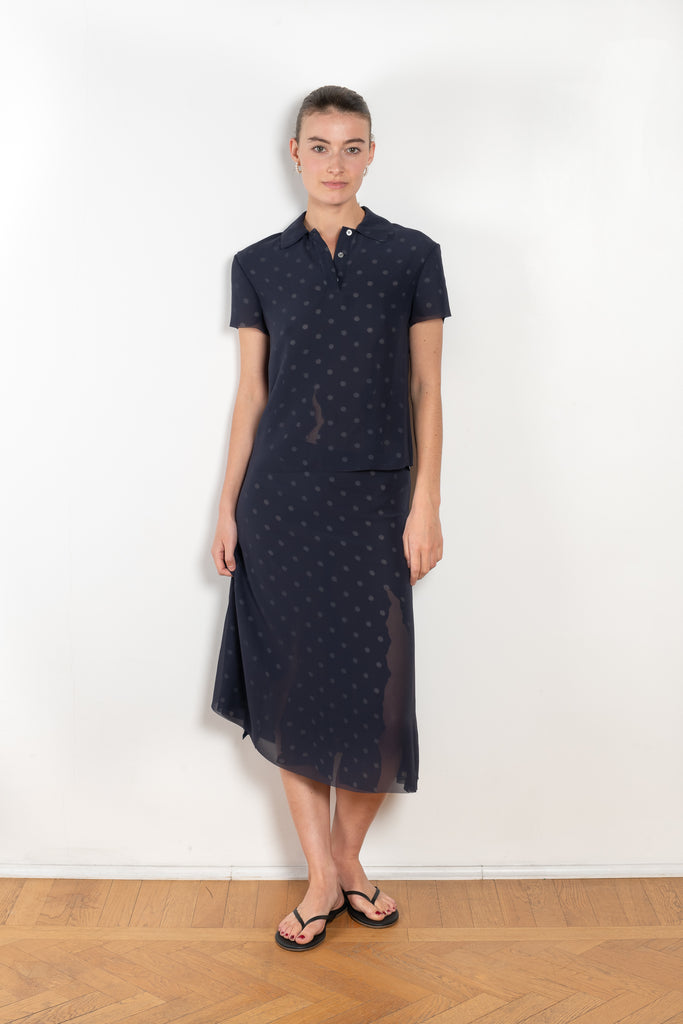 The Mesh Layered Skirt by Acne Studios features seasonal polka dot artwork, adorned with shredded cuts and double-layered mesh construction