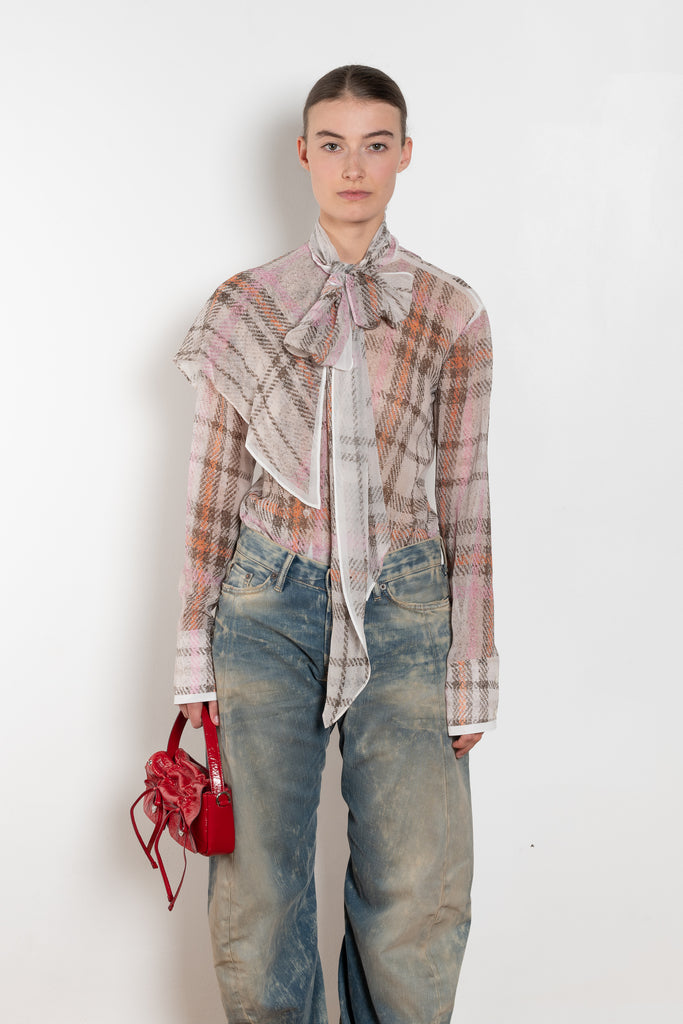 The Printed Silk Blouse by Acne Studios is crafted from lightweight silk with a trompe-l'oeil check print