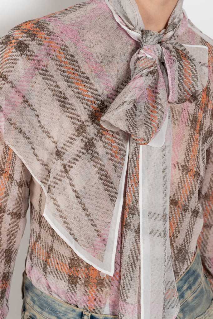 The Printed Silk Blouse by Acne Studios is crafted from lightweight silk with a trompe-l'oeil check print