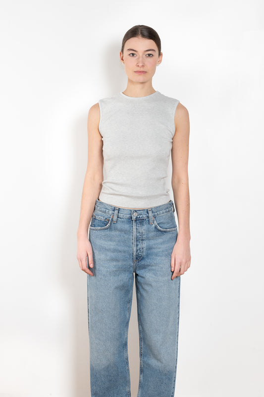 The Binx Tank by Agolde is high neckline top with a ribbed texture that enhances the close fit