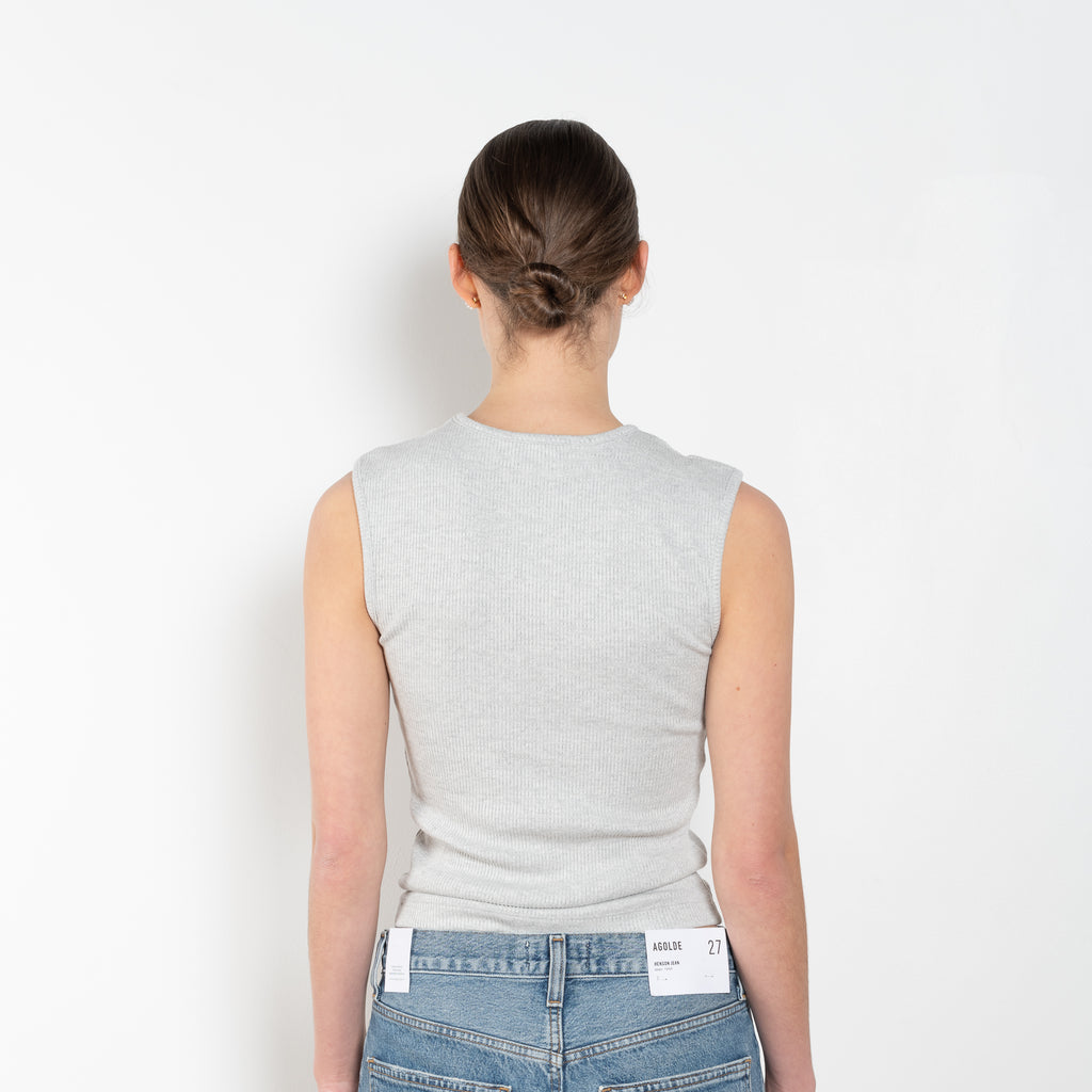 The Binx Tank by Agolde is high neckline top with a ribbed texture that enhances the close fit