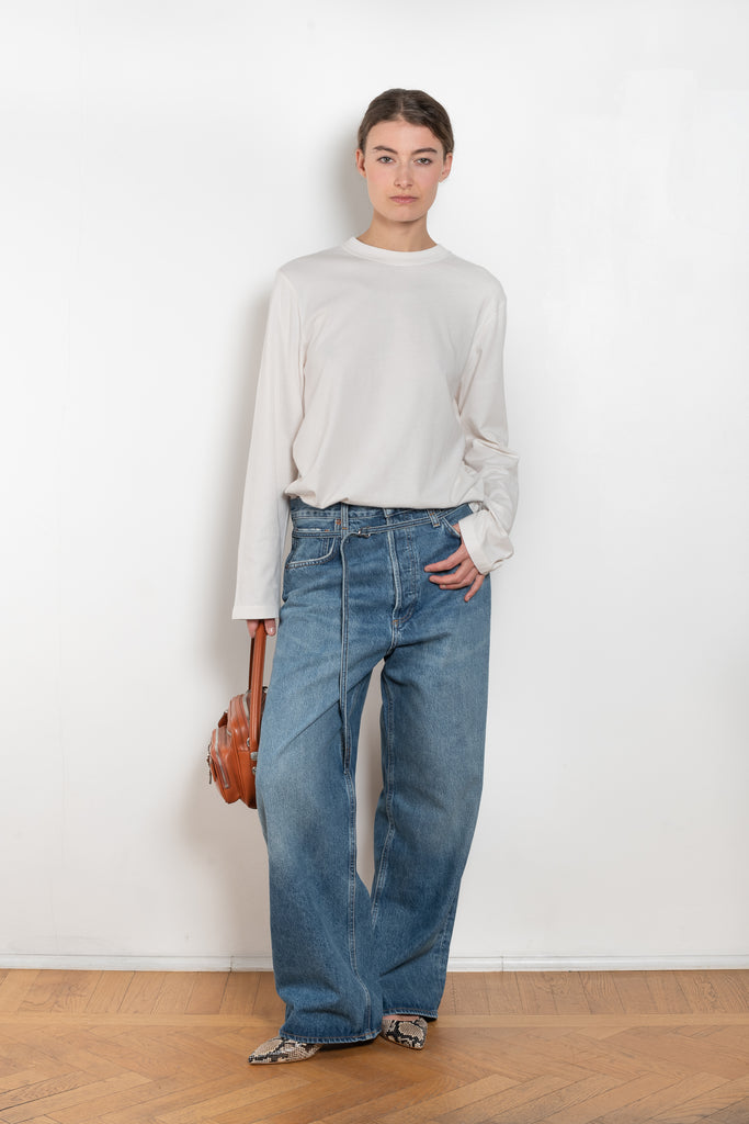 The Emmi Jean by Agolde has a long inseam, perfect for a slouchy look, and is cinched with a thin denim belt for added style