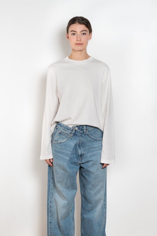 The Runa Tee by Agolde is a structured long sleeved cotton tee with dropped shoulders