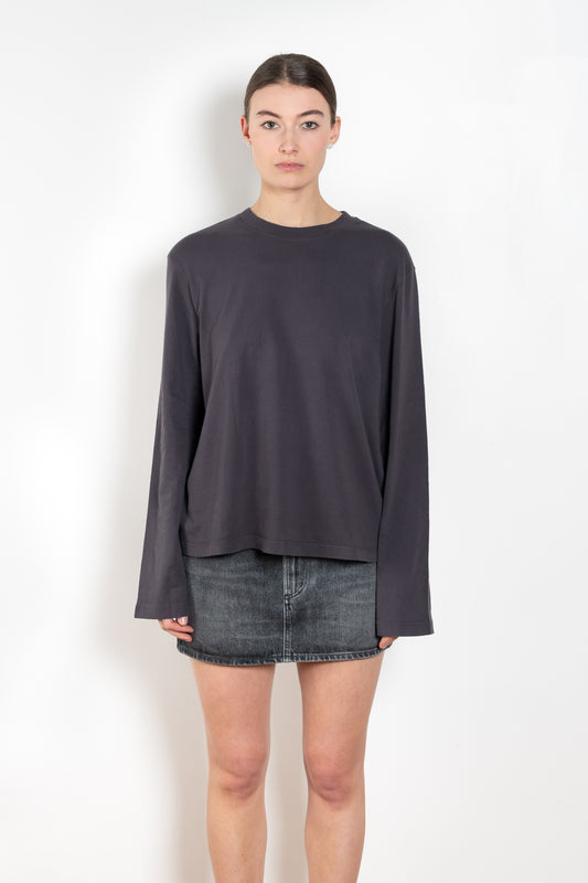 The Runa Tee by Agolde is a structured long sleeved cotton tee with dropped shoulders