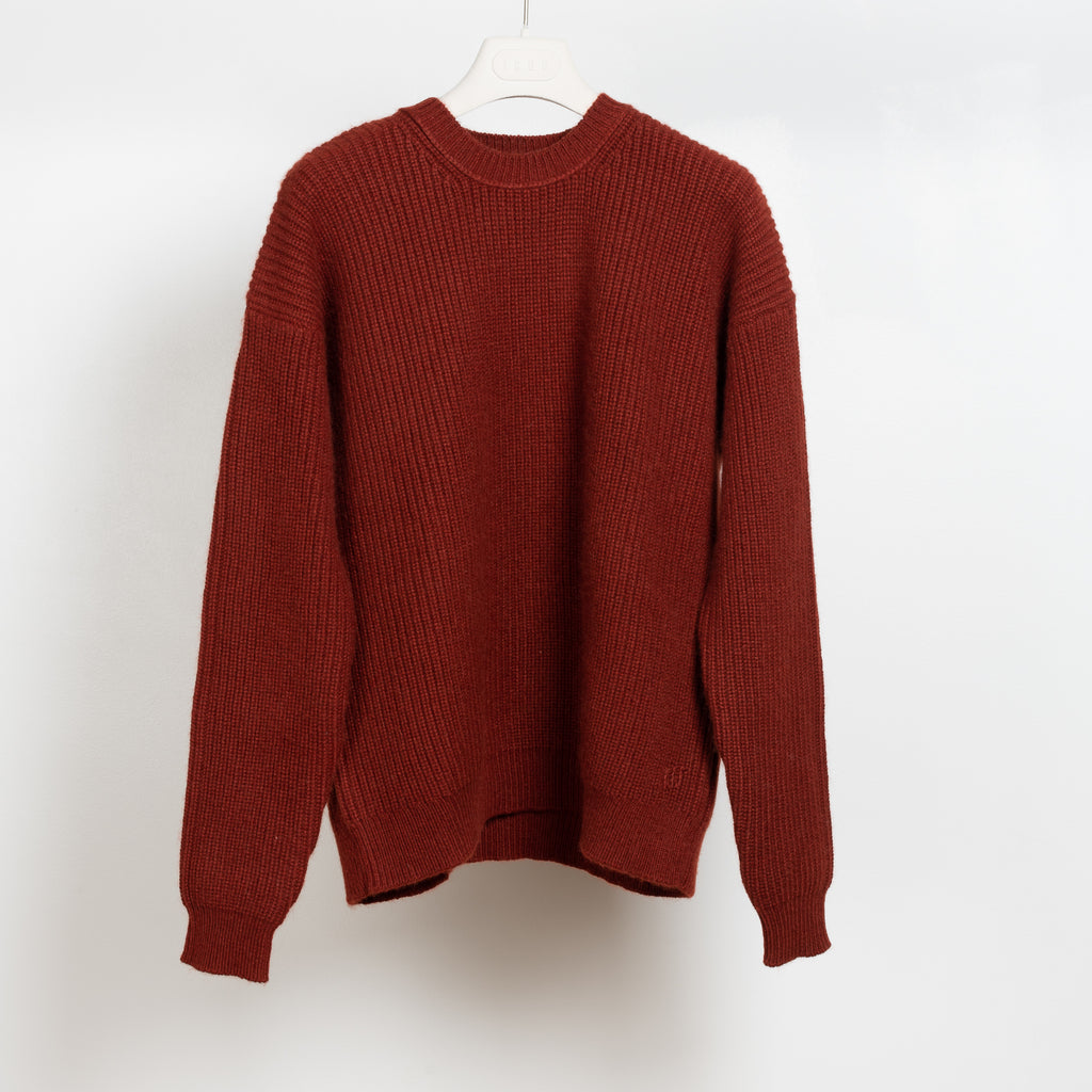 The Esther Sweater by Alexandra Golovanoff is a thick cashmere sweater wit a ribbed pattern