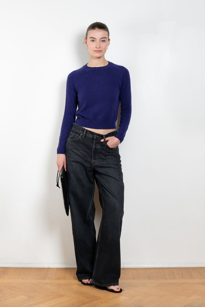 The Mini Mila Sweater by Alexandra Golovanoff is a signature round neck sweater with a shorter cut for a fitted look