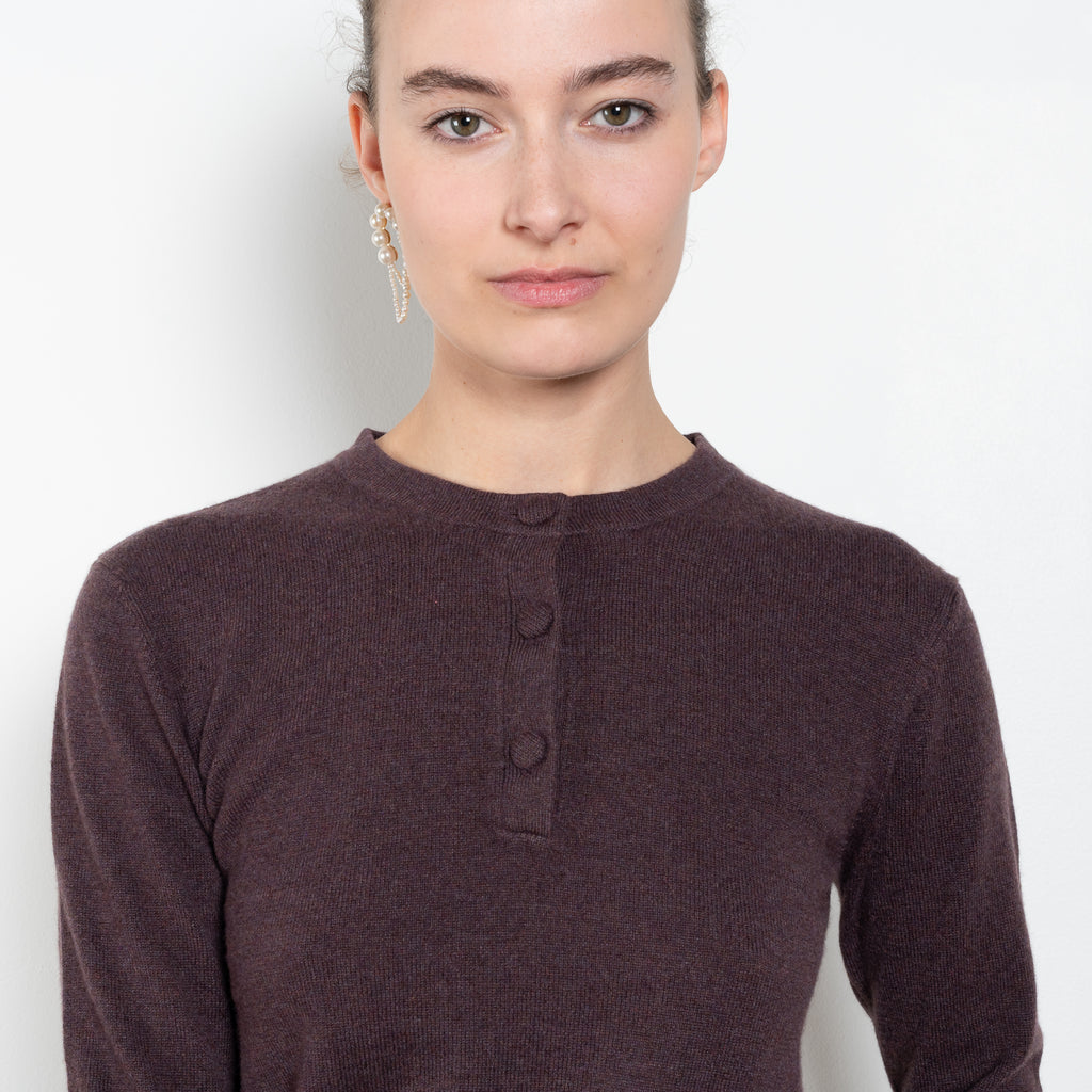 The Paul Henley by Alexandra Golovanoff is a lightweight cashmere sweater with a henley collar