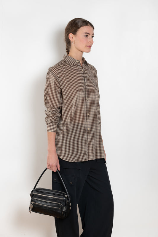 The Airy Light Cotton Shirt by Auralee is an extremely light cotton voile shirt with a gingham check.