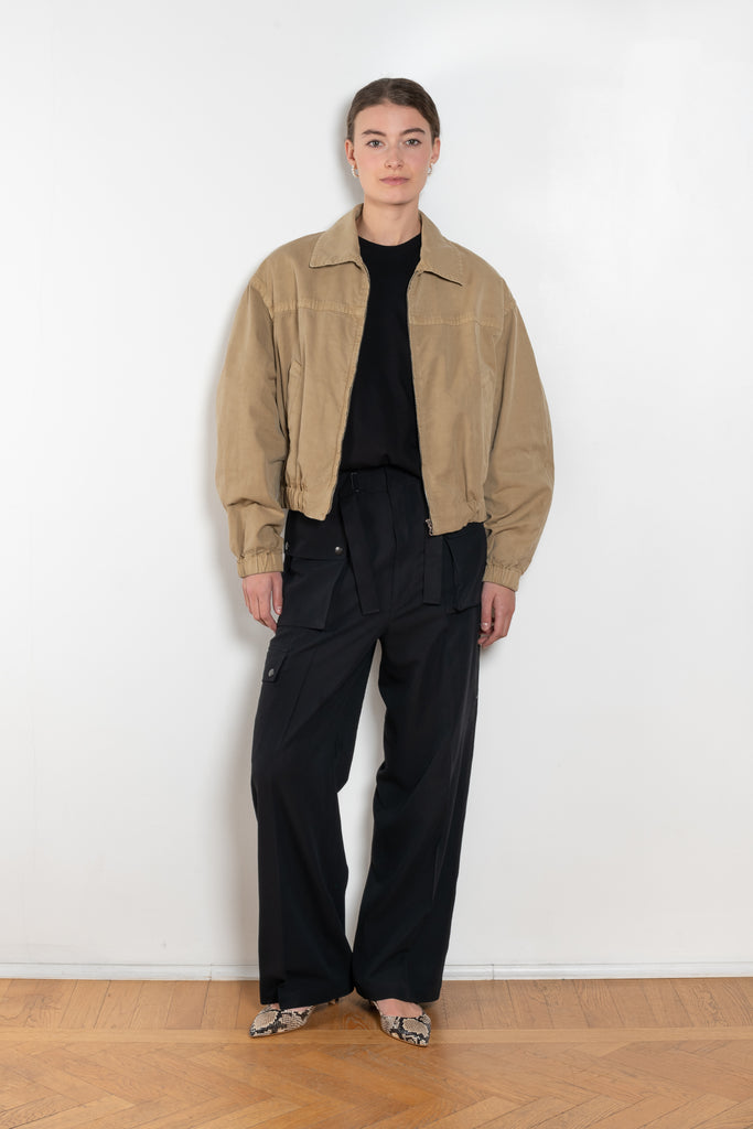 The Gabardine Blouson by Auralee is a short blouson jacket with a natural dye and soft feel