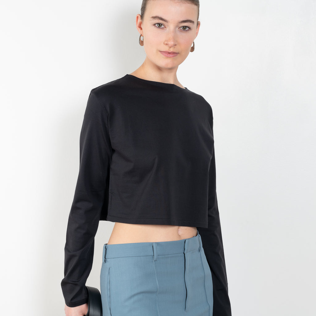 The Boatneck Tee by Auralee is a cropped tshirt with long sleeves in a high quality cotton