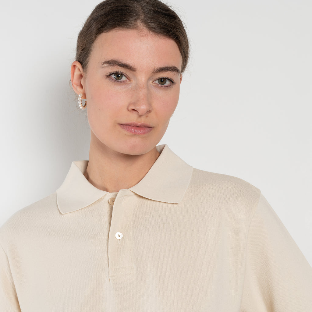 The Polo Shirt by Auralee is a high gauge picqué knit with polo details