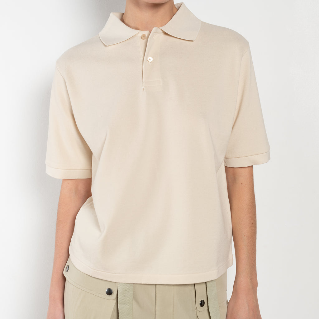 The Polo Shirt by Auralee is a high gauge picqué knit with polo details