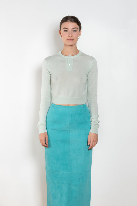 The Silk Cashmere Henley Knit by Auralee is a superfine henley knit in a soft silk and cashmere blend