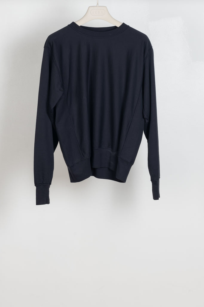 The Sweat Pullover by Auralee is a relaxed lightweight sweater with long sleeves in a fine high quality cotton jearsey