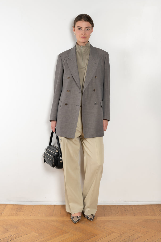 The Double Breasted Jacket by Auralee is a relaxed suit jacket made in a tropical wool kid mohair with a lightweight mid season feel perfect for everyday wear