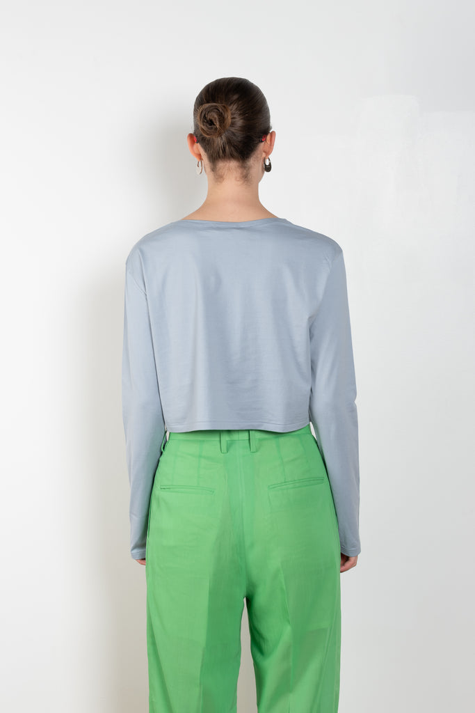 The Boatneck Tee by Auralee is a cropped tshirt with long sleeves in a high quality cotton