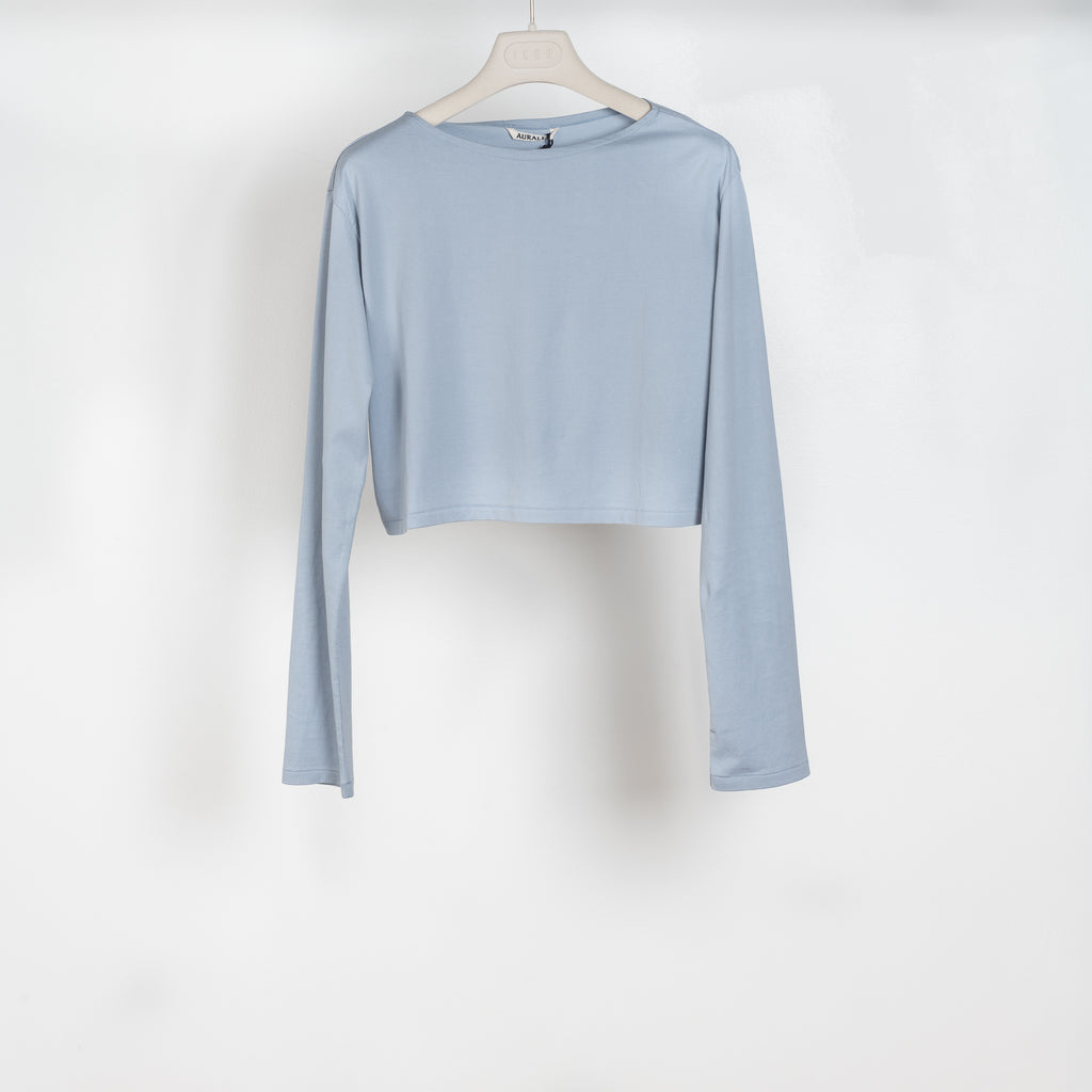 The Boatneck Tee by Auralee is a cropped tshirt with long sleeves in a high quality cotton