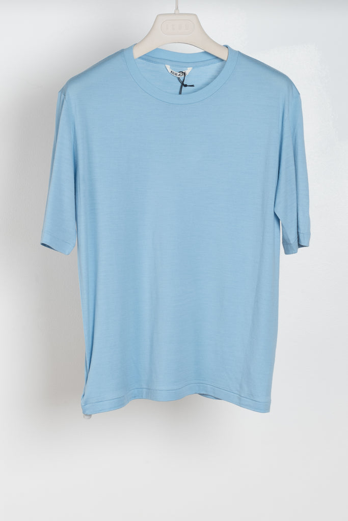 The Jersey Tee by Auralee is a short sleeved Tshirt with a crewneck in a very soft and flowy jersey wool