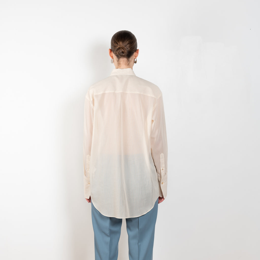 The Stripe Shirt by Auralee is a very fine and lightweight shirt with stripes in a sheer cottonvoile