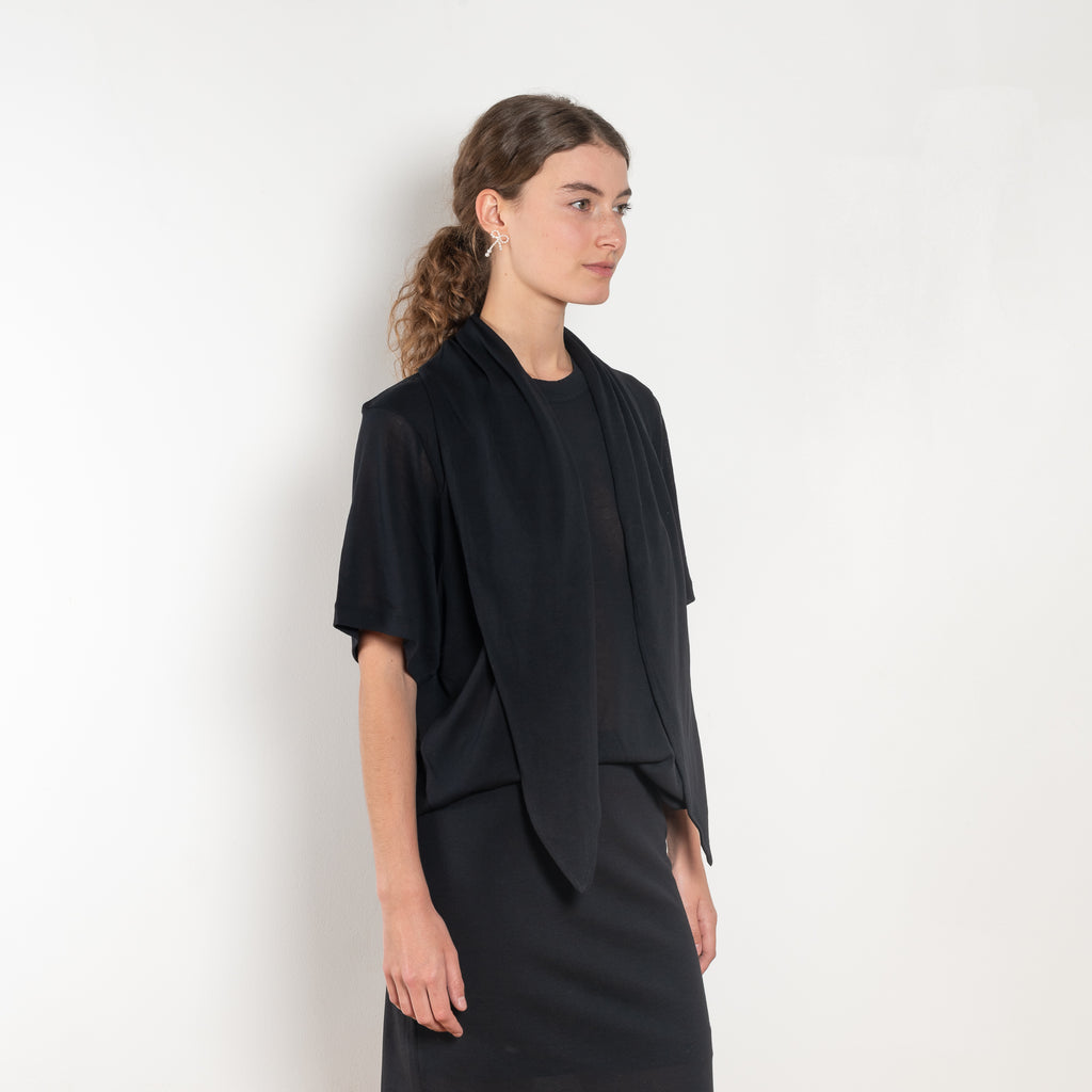 The Ludo Sheer tee by Bite is is crafted from luxurious fine cotton jersey crepe featuring a relaxed, oversized silhouette, elevated by a detachable scarf detail