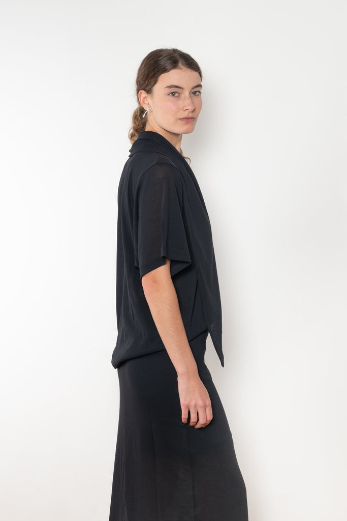 The Ludo Sheer tee by Bite is is crafted from luxurious fine cotton jersey crepe featuring a relaxed, oversized silhouette, elevated by a detachable scarf detail