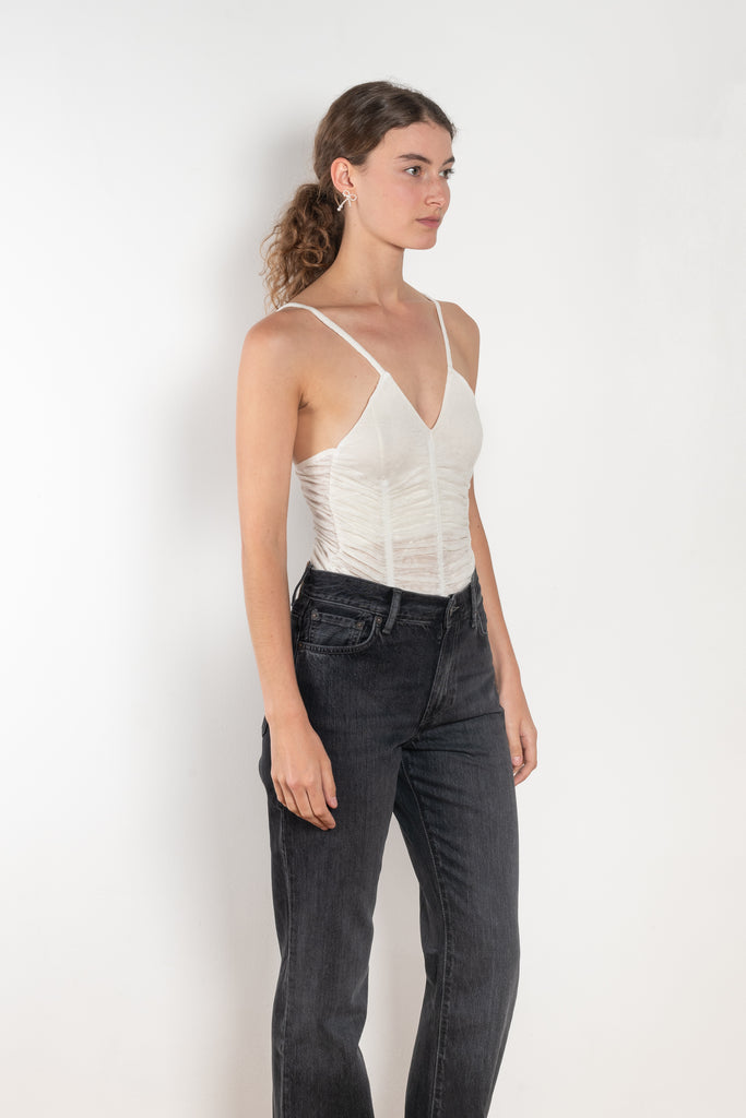 The Sirene Lace Body by Bite is crafted from fine floral lace jersey, featuring subtle ruching along the fitted bodice and BITE’s signature Sirene-shaped neckline.