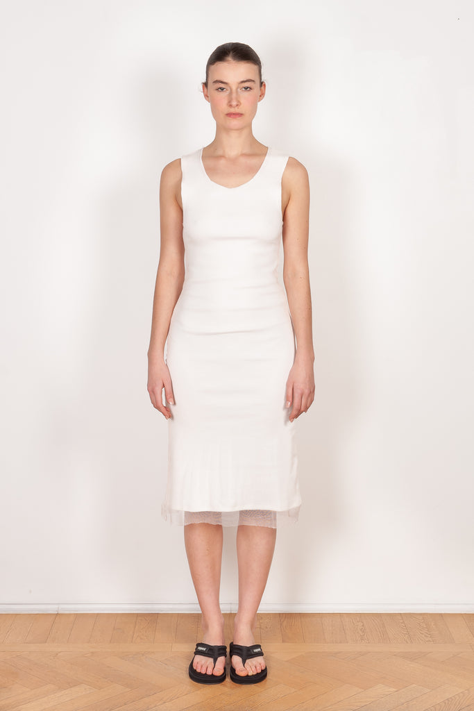 The Double Dress by Botter is a fitted cotton dress with a soft mesh second layer