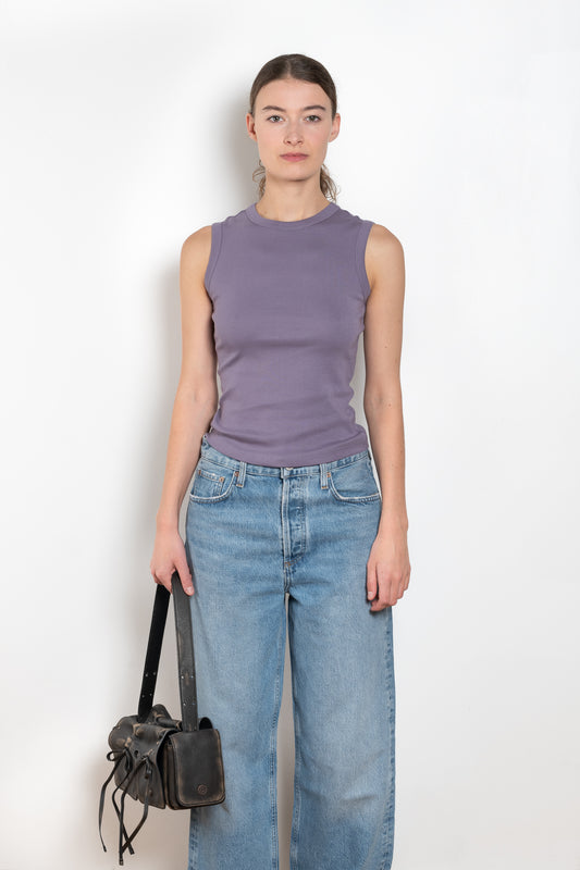 The Esme Tank by Flore Flore is a fitted crew neck tank top with a double stitched cut-off seam on the back