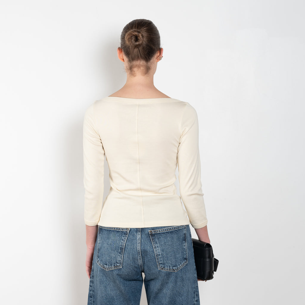 The Steffi Tee by Flore Flore is a classic boat neck tee with a 3/4 sleeve