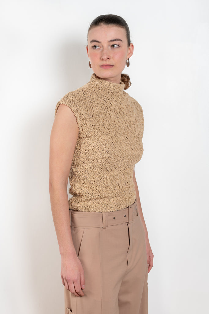 The Top 2772 by Gauchere is an assymetric top in a beige cotton knit