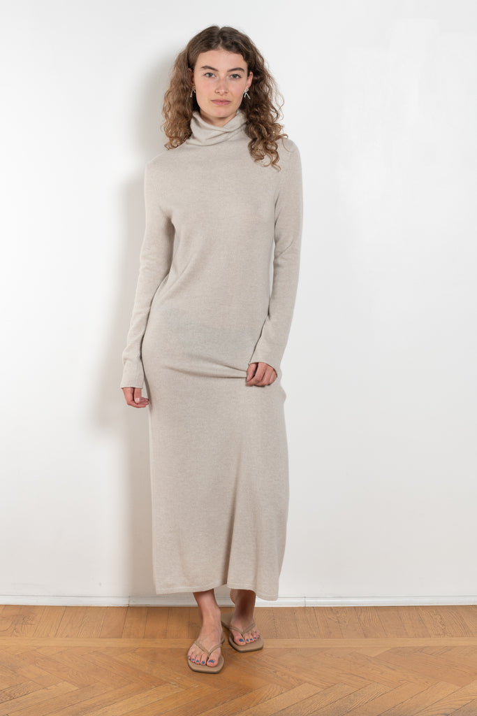 The Ailina Dress by LISA YANG is a fine knit cashmere maxi dress with a turtle neck