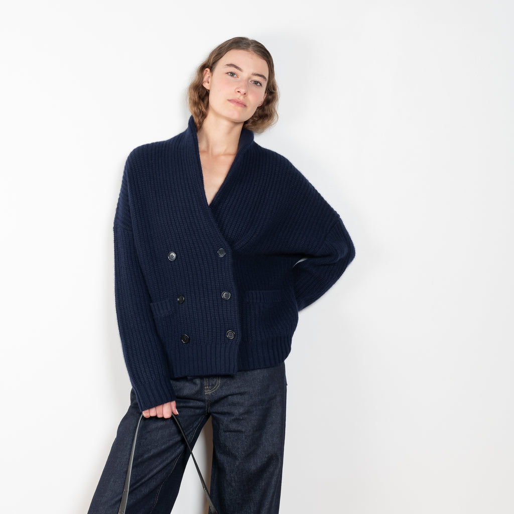 The Annalike Cardigan Jacket by Lisa Yang is a cardigan vest in a fisherman ribbed cashmere with a shawl-neck collar