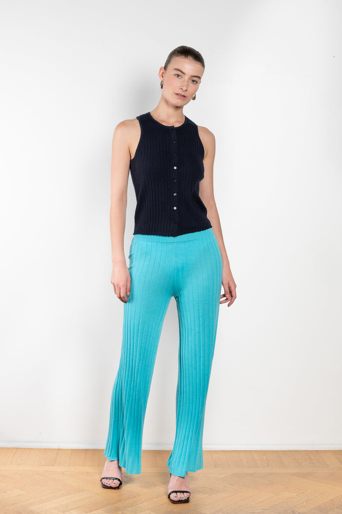 The Cameron Top by Lisa Yang is a buttoned top in a fine draped ribbed cashmere