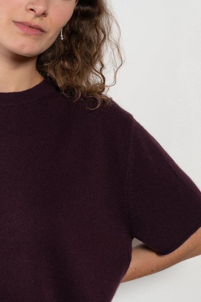 The Cila Tee by LISA YANG is a fine knit cashmere t-shirt with a classic round neck and rolled trim edges