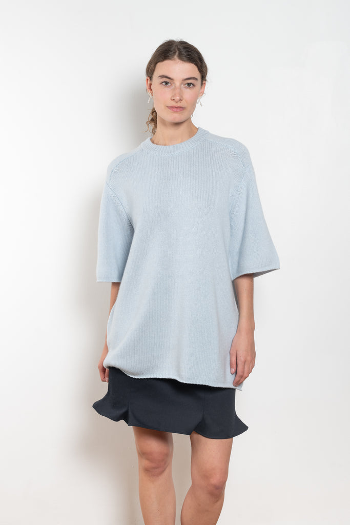 The Elvina Sweater by Lisa Yang a midweight knit oversized cashmere t-shirt with a round neck and loose elbow length sleeves