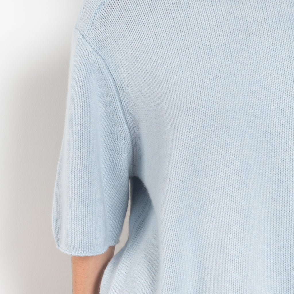 The Elvina Sweater by Lisa Yang a midweight knit oversized cashmere t-shirt with a round neck and loose elbow length sleeves