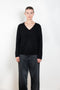 The Leona Sweater by Lisa Yang is a V-neck sweater with dropped shoulders in a textured cashmere silk