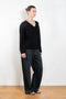 The Leona Sweater by Lisa Yang is a V-neck sweater with dropped shoulders in a textured cashmere silk