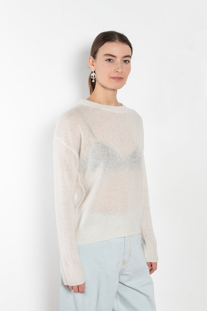 The Lova Sweater by Lisa Yang is a round neck sweater with a relaxed fit in a soft textured cashmere silk blend