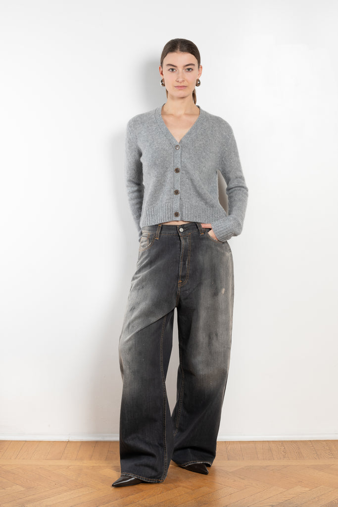 The Marionette Cardigan by Lisa Yang is a V-neck cardigan with a boxy fit in a soft textured cashmere silk blend