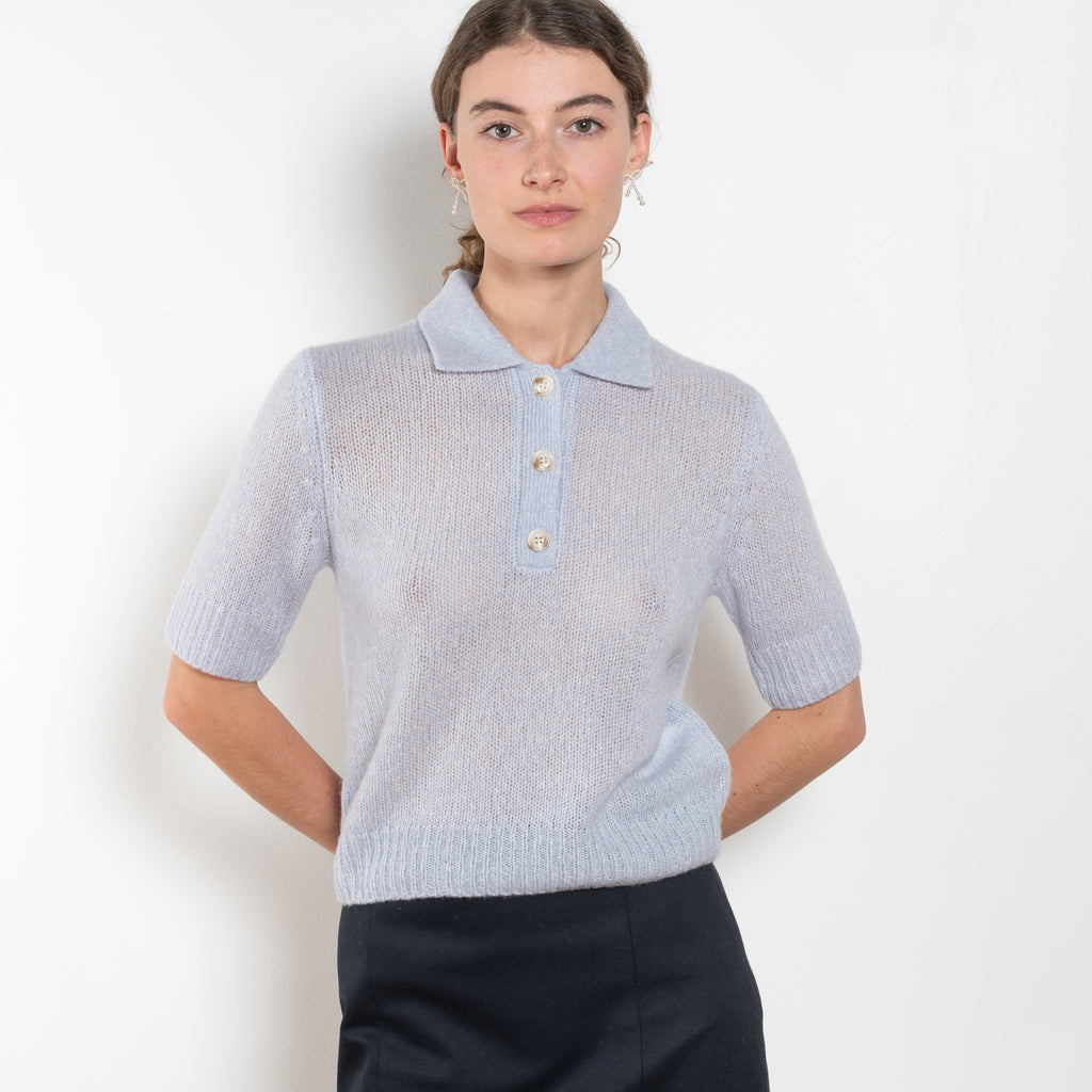 The Masy Polo Sweater by Lisa Yang is a polo sweater with a relaxed fit in a soft textured cashmere silk blend