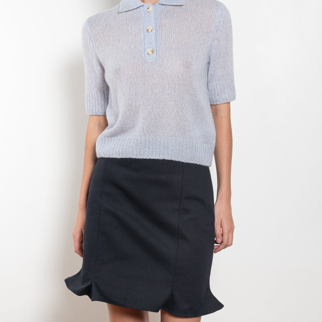 The Masy Polo Sweater by Lisa Yang is a polo sweater with a relaxed fit in a soft textured cashmere silk blend
