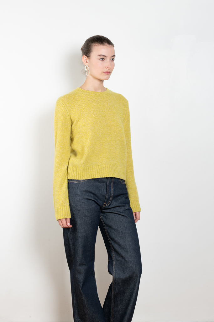 The Mira Sweater by Lisa Yang is a round neck sweater with a fitted silhouette in a soft textured cashmere silk